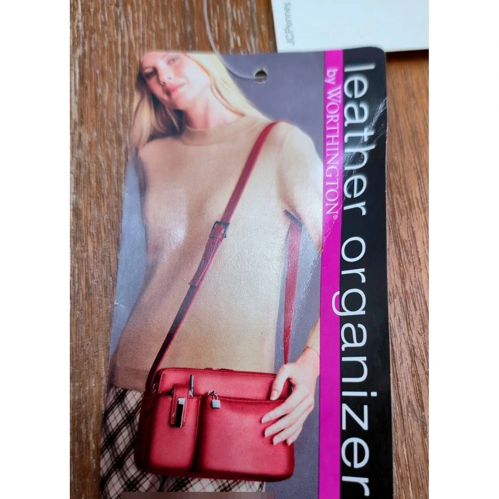 Y2K Worthington Leather Organizer Bag Women Taupe Multi-Pocket NWT Crossbody VTG